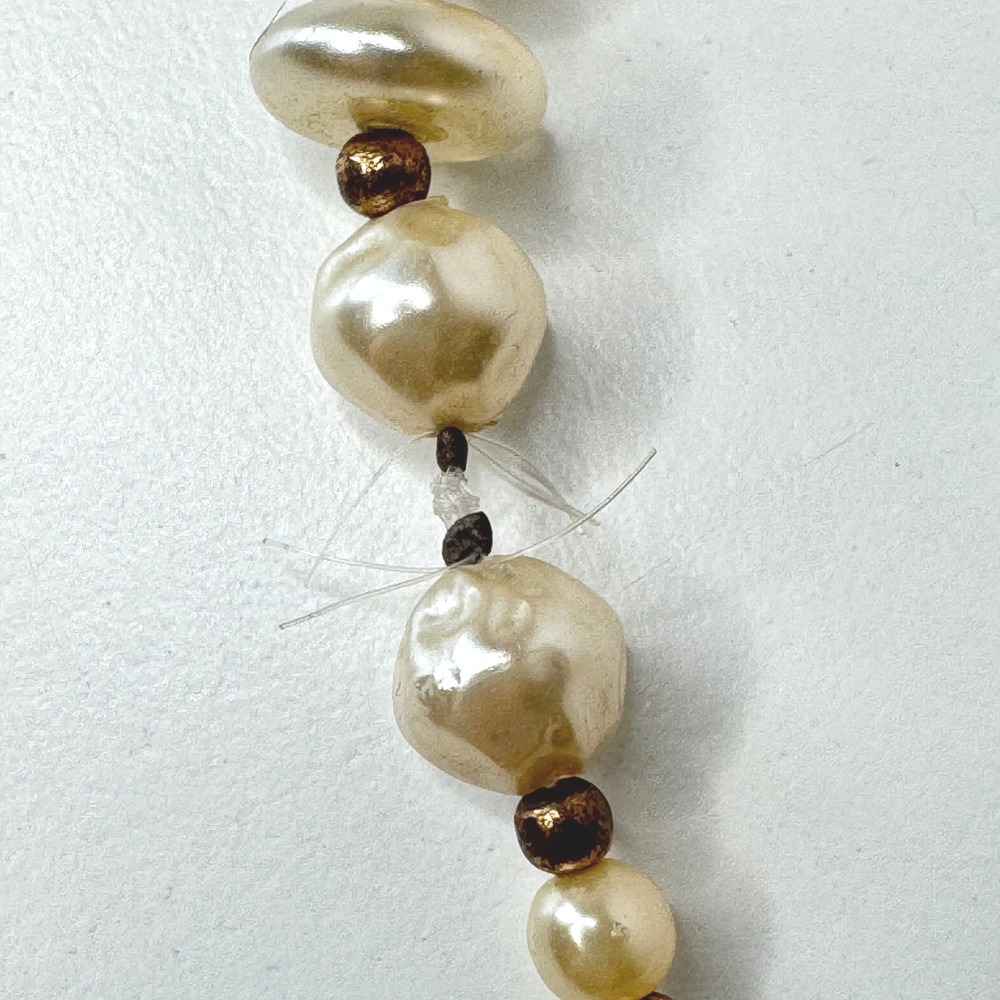 Vintage Faux Pearl Long Necklace Gold Colored Beads - Picture 5 of 6